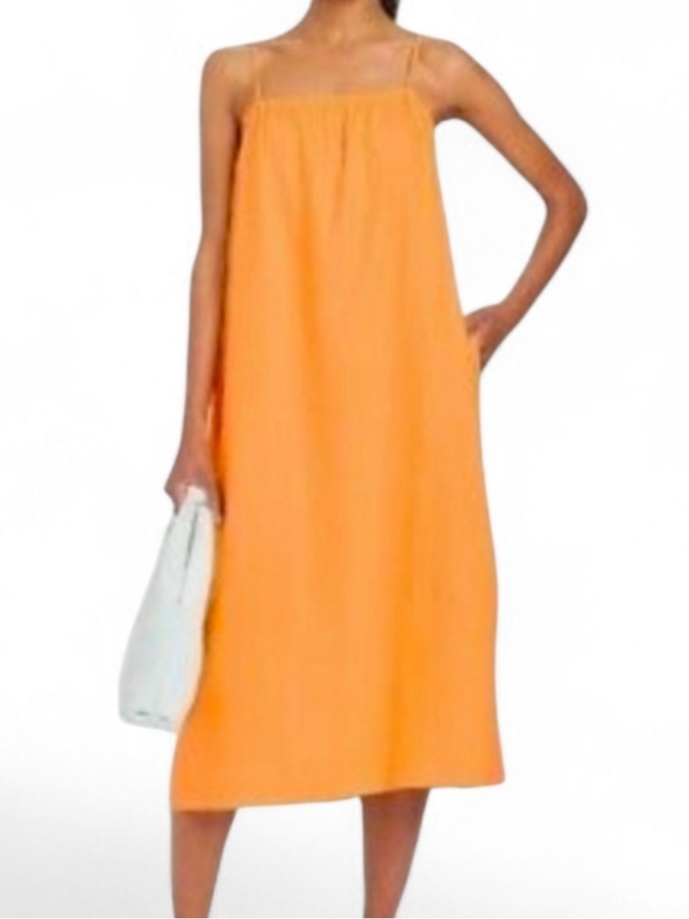 A new day orange linen blend midi dress xs